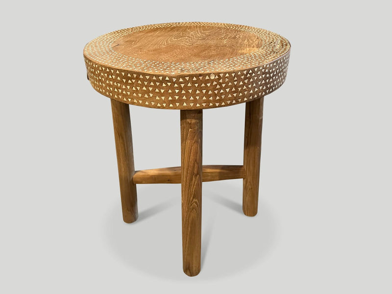 Minimalist Shell Inlaid Round Side Table or Pedestal