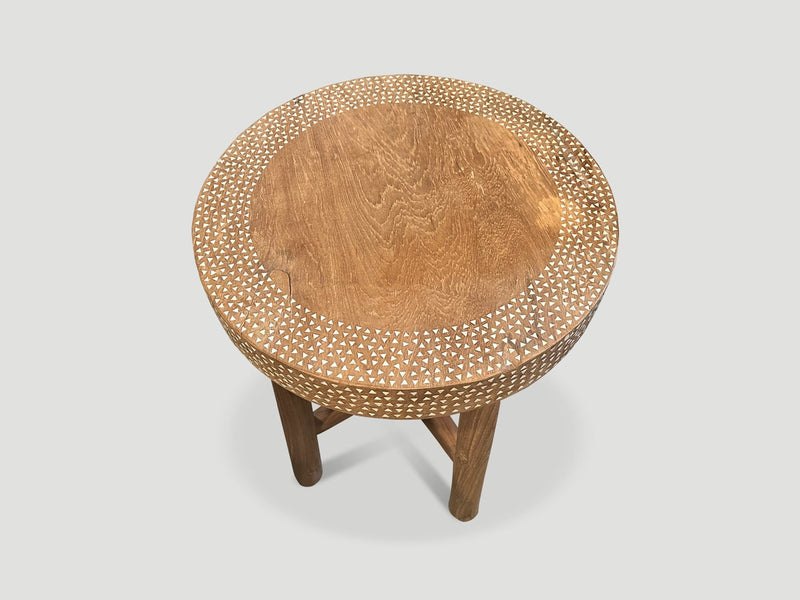 Minimalist Shell Inlaid Round Side Table or Pedestal