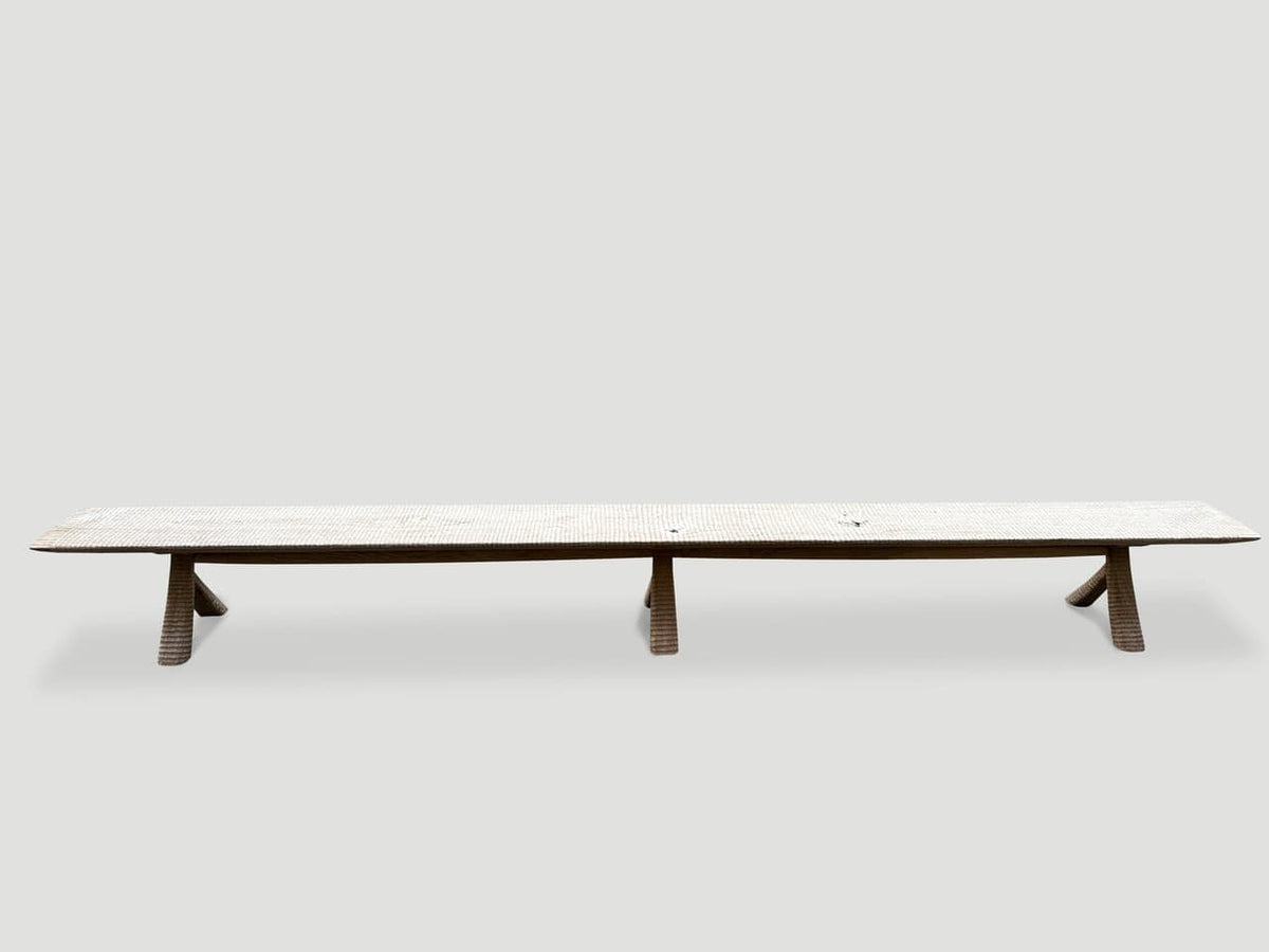Monumental Hand Carved Long Teak Bench