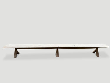 Monumental Hand Carved Long Teak Bench
