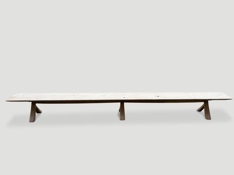 Monumental Hand Carved Long Teak Bench
