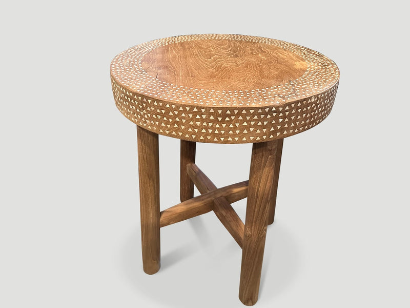Minimalist Shell Inlaid Round Side Table or Pedestal