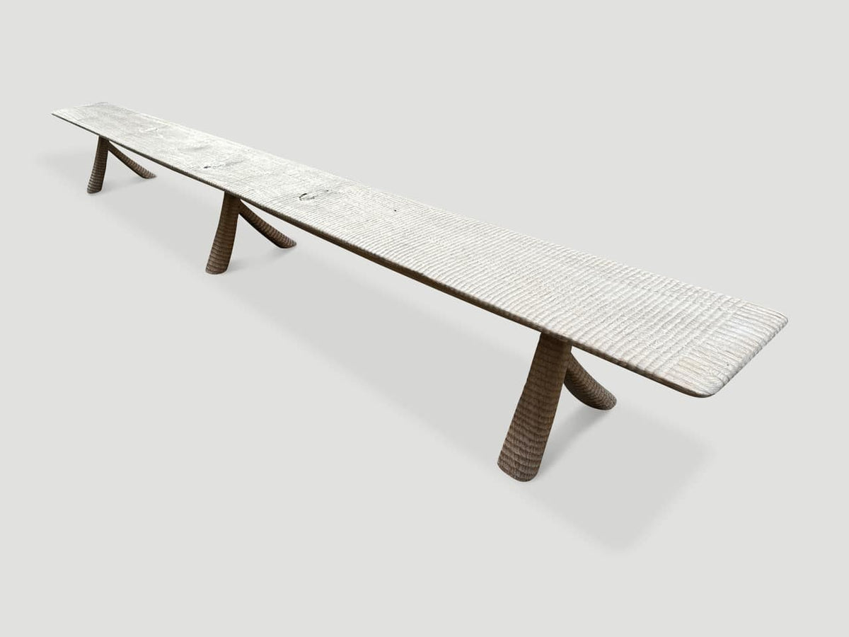 Monumental Hand Carved Long Teak Bench