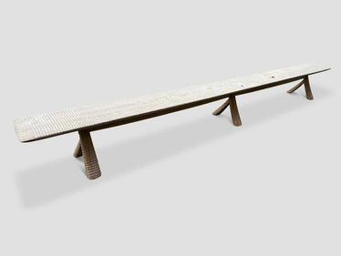 Monumental Hand Carved Long Teak Bench