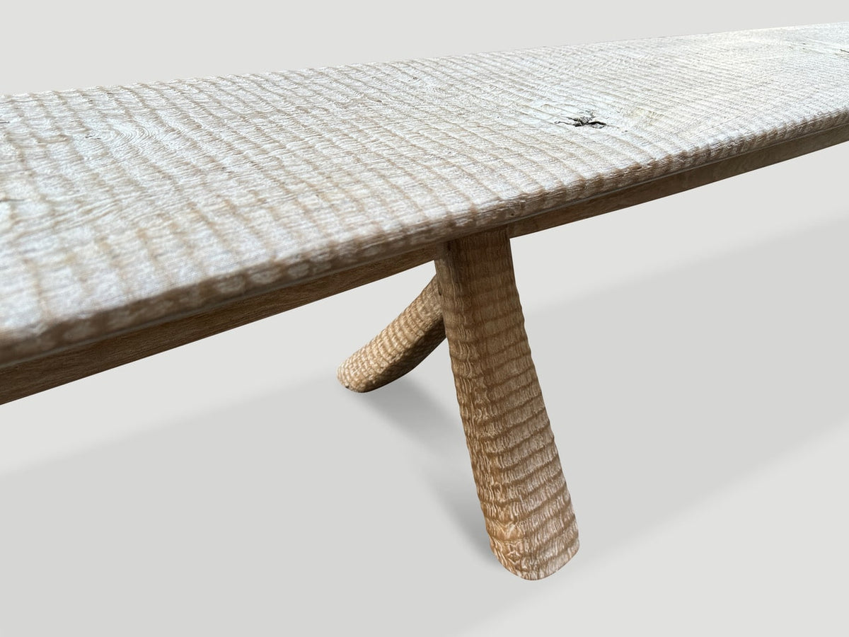 Monumental Hand Carved Long Teak Bench