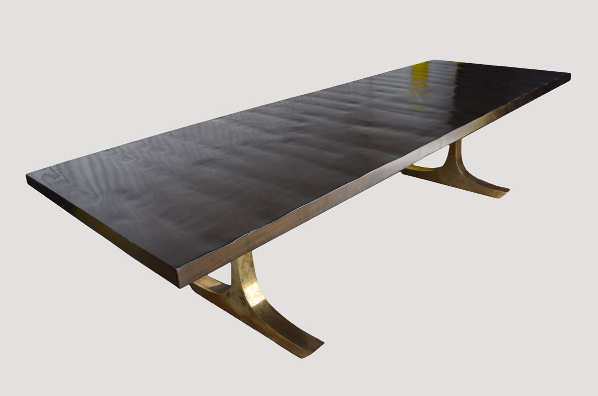 French Polished Dining Table With Bronze Legs