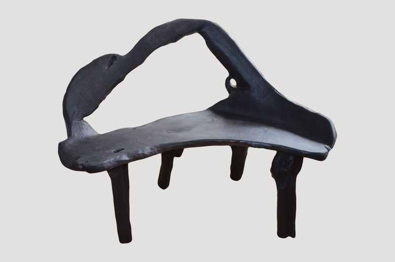Triple Burnt Teak Sculptural Bench