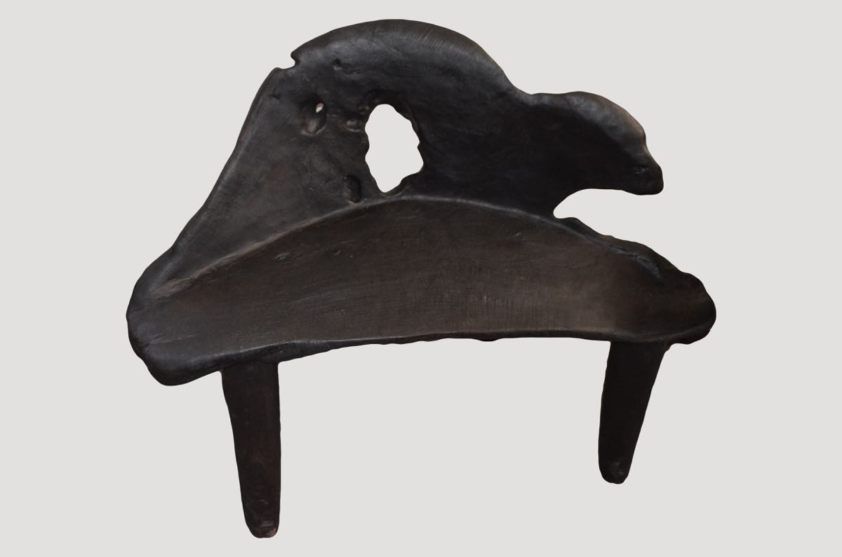 Triple Burnt Teak Sculptural Bench