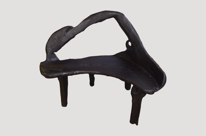 Triple Burnt Teak Sculptural Bench
