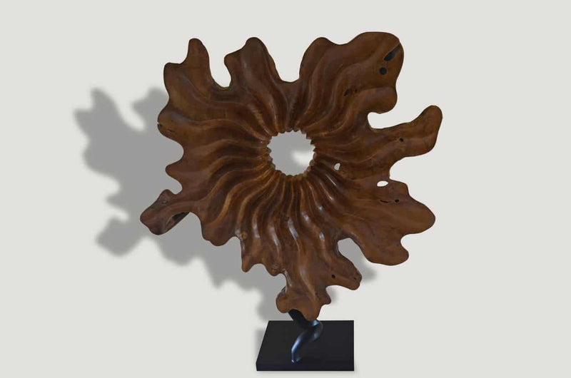 Teak Flower Sculpture