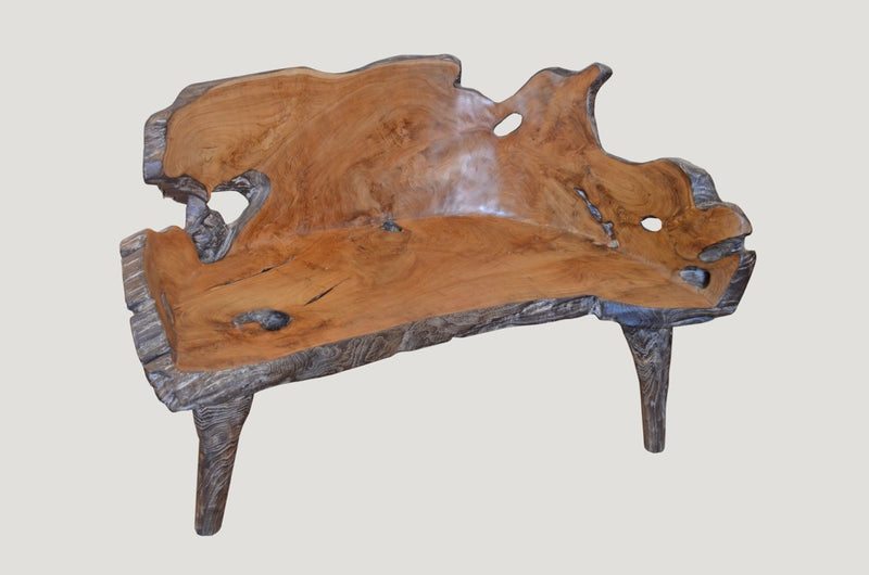 Organic Cerused Teak Bench