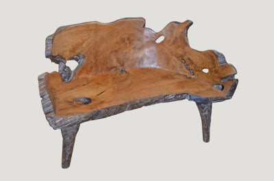Organic Cerused Teak Bench