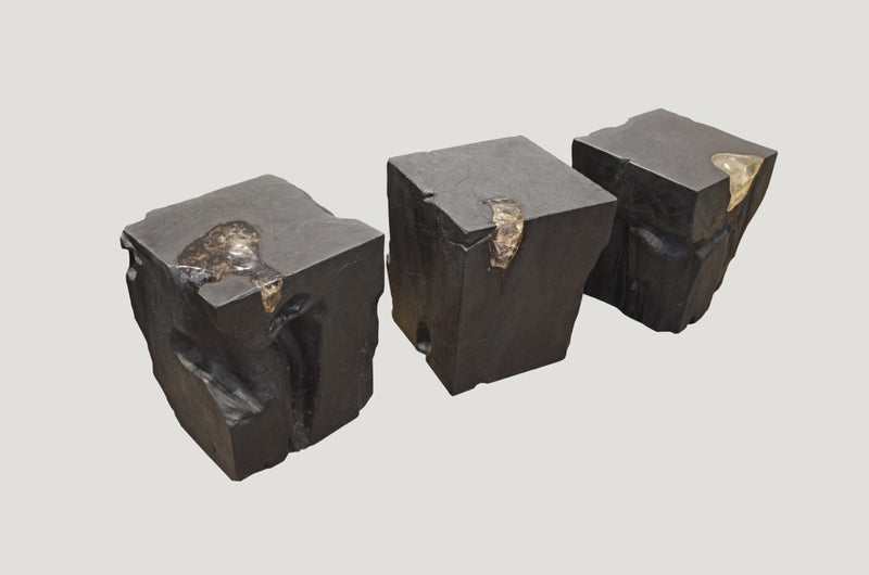 Triple Burnt Teak And Resin Side Table