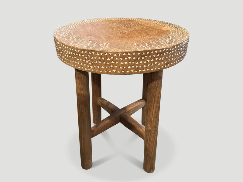 Minimalist Shell Inlaid Round Side Table or Pedestal