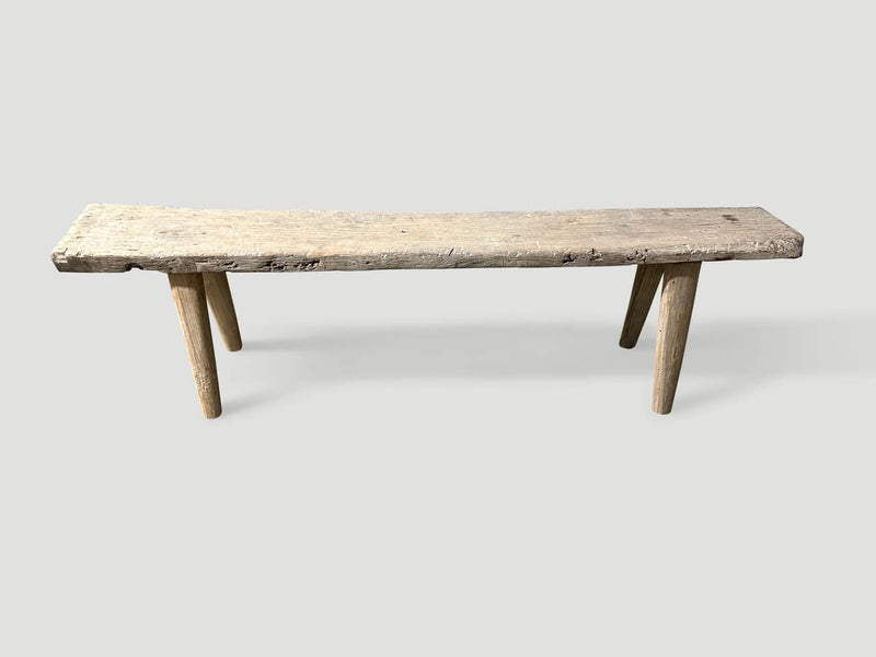 Antique Bleached Teak Wood Bench