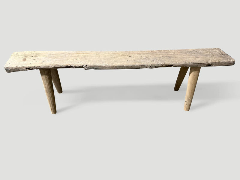 Antique Bleached Teak Wood Bench