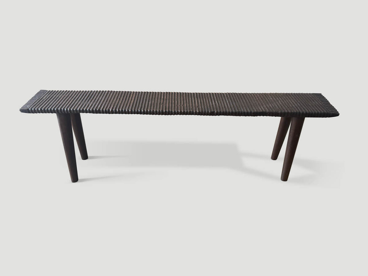 Minimalist Hand Carved Teak Wood Bench