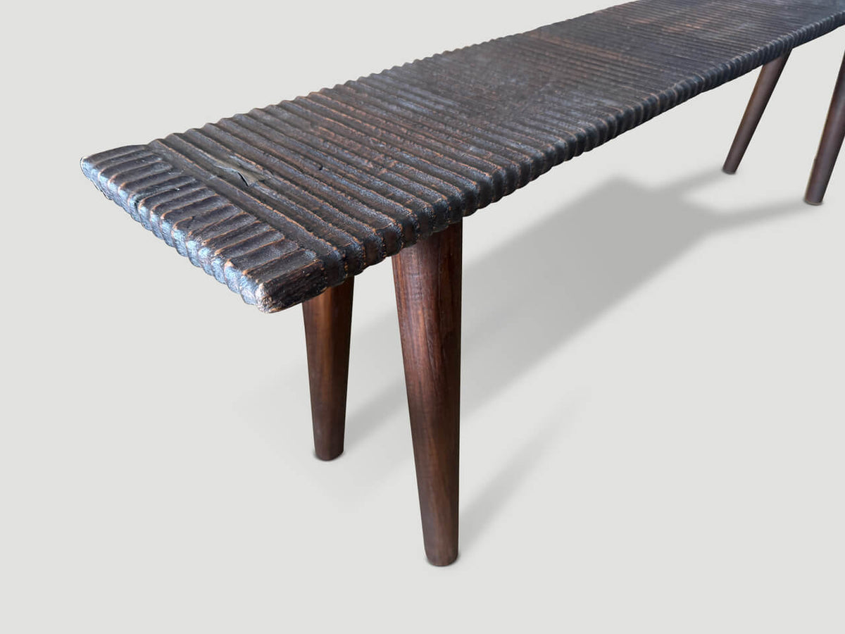 Minimalist Hand Carved Teak Wood Bench