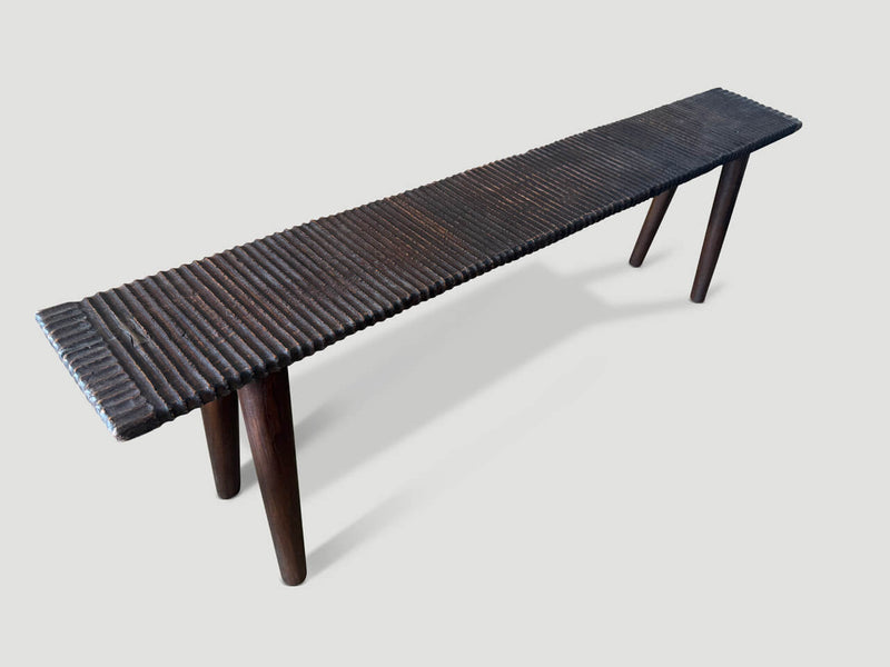Minimalist Hand Carved Teak Wood Bench