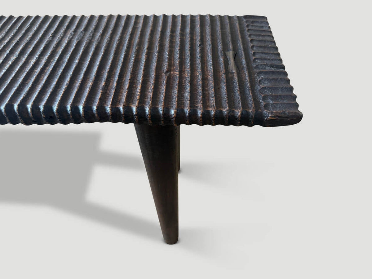 Minimalist Hand Carved Teak Wood Bench