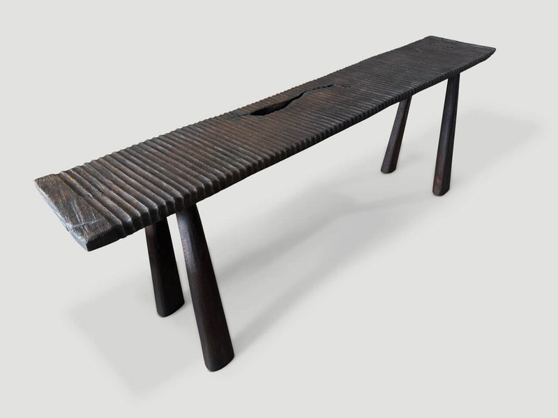 Minimalist Hand Carved Modern Organic Teak Bench