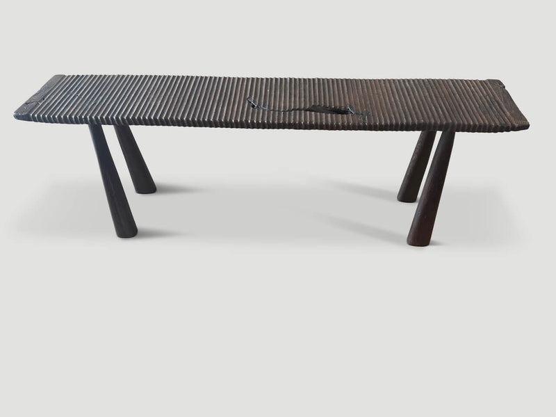Minimalist Hand Carved Modern Organic Teak Bench