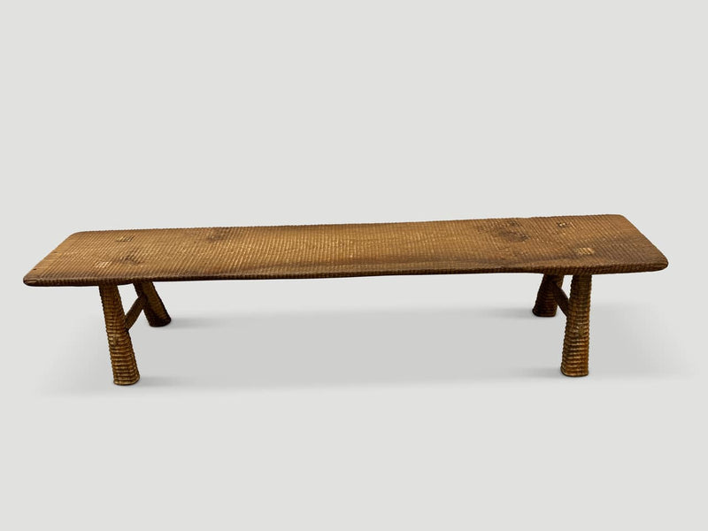 Impressive Minimalist Carved Teak Bench