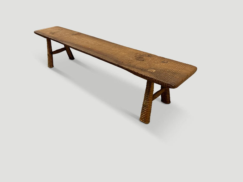 Impressive Minimalist Carved Teak Bench