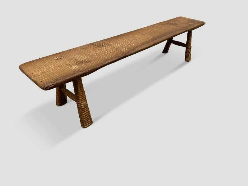 Impressive Minimalist Carved Teak Bench