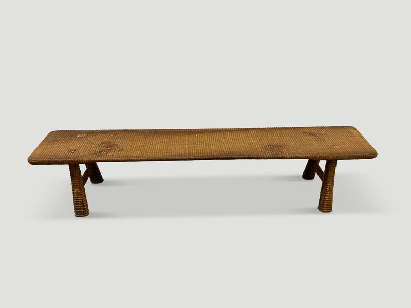 Impressive Minimalist Carved Teak Bench