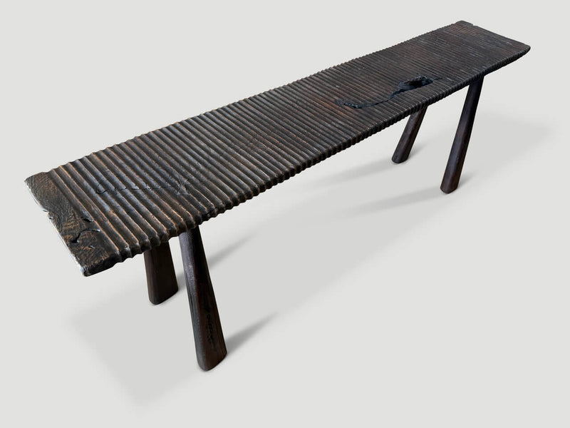 Minimalist Hand Carved Modern Organic Teak Bench