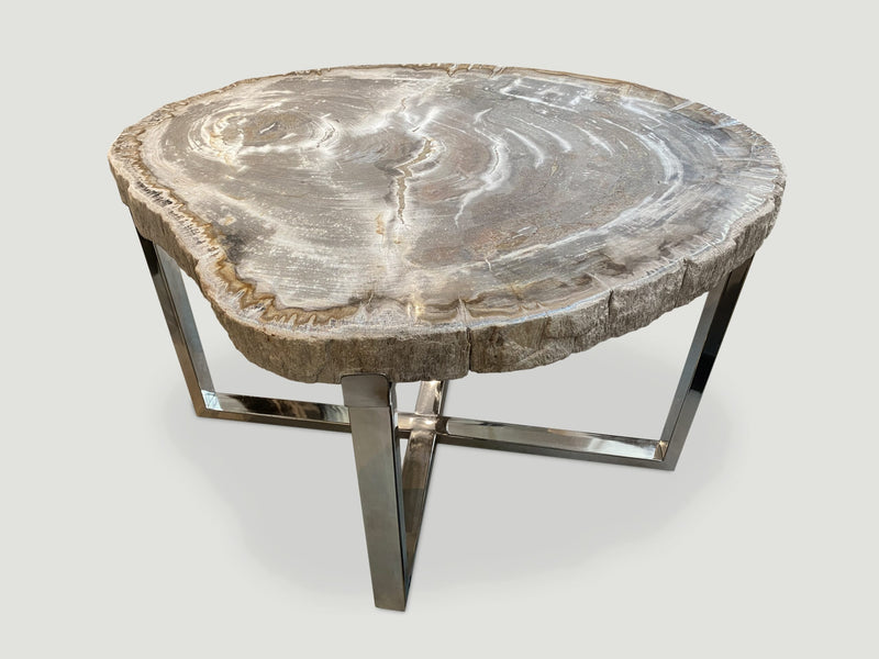 High Quality Petrified Wood Slab Top Side Table