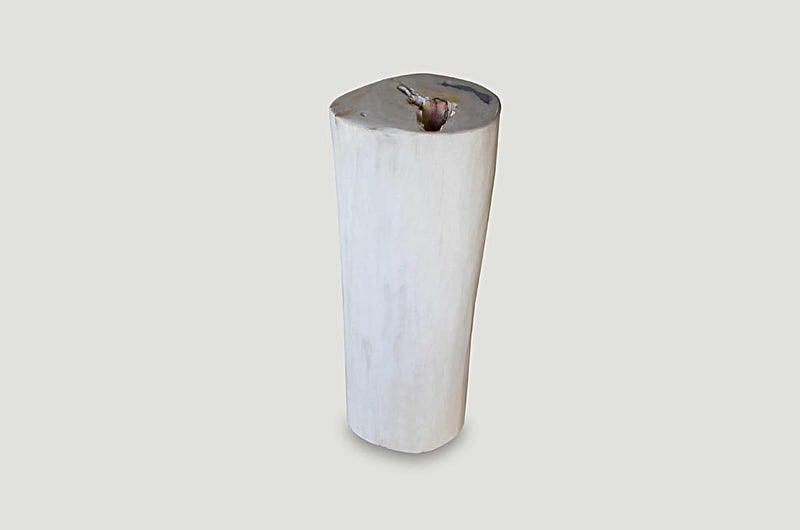 Super Smooth White and Black Petrified Wood Side Table