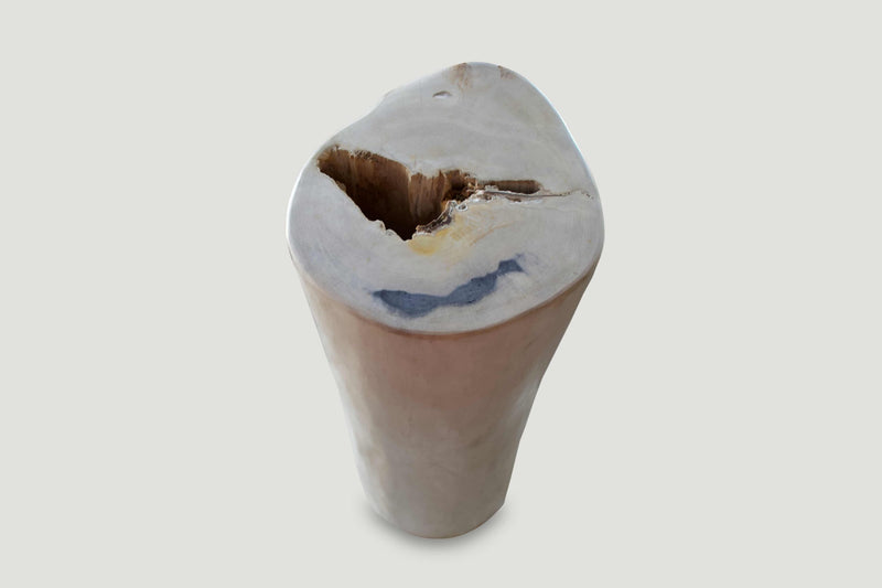 Super Smooth White and Black Petrified Wood Side Table