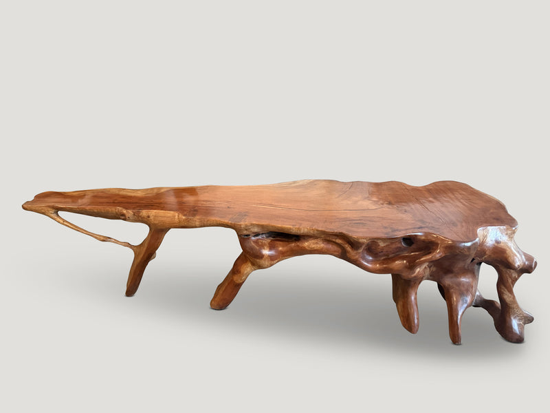 Monumental Mahogany Wood Sculptural Console Table