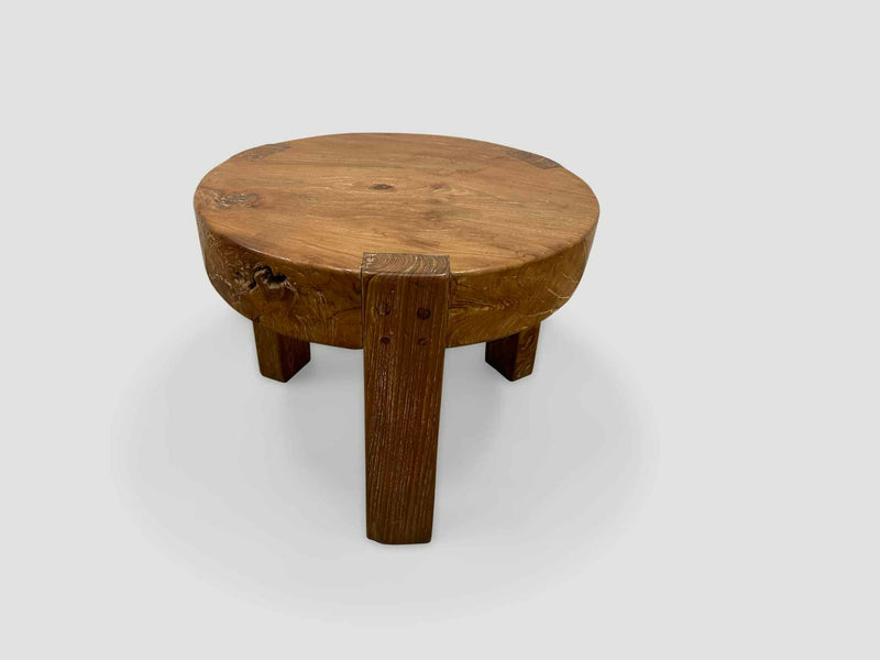 Natural Teak Wood Round Side Table
