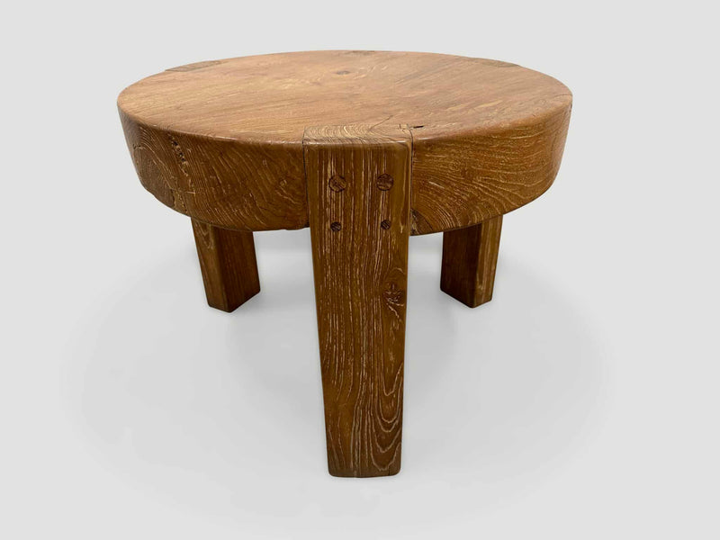 Natural Teak Wood Round Side Table