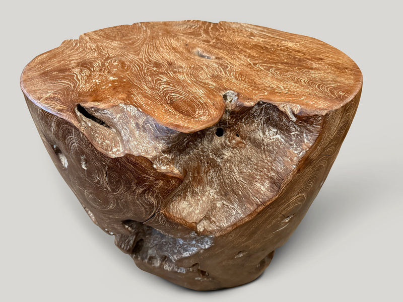 Organic Cerused Teak Side Table