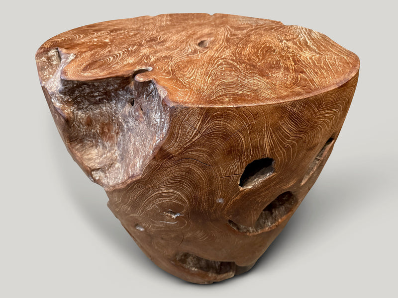 Organic Cerused Teak Side Table