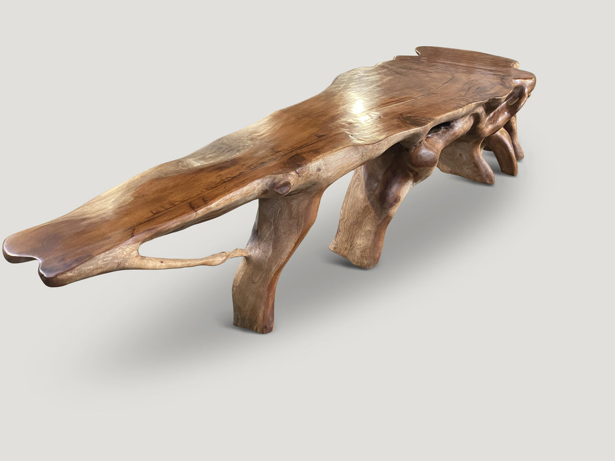 Monumental Mahogany Wood Sculptural Console Table