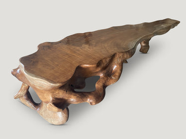 Monumental Mahogany Wood Sculptural Console Table