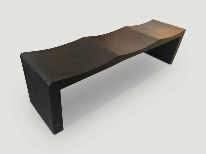 Charred Teak Wood Wave Bench