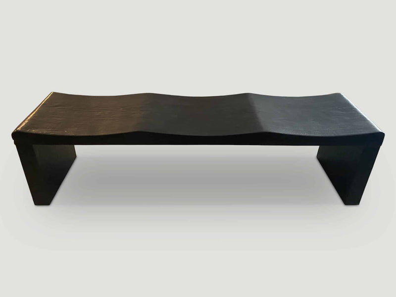 Charred Teak Wood Wave Bench