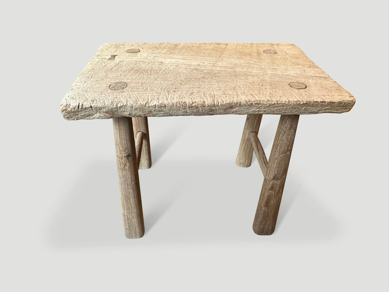Bleached Teak Stool or Side Table