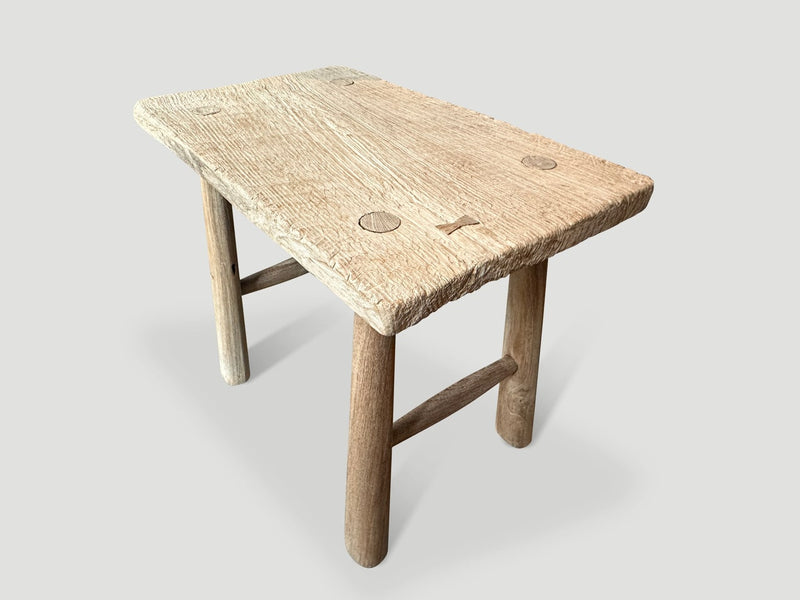 Bleached Teak Stool or Side Table