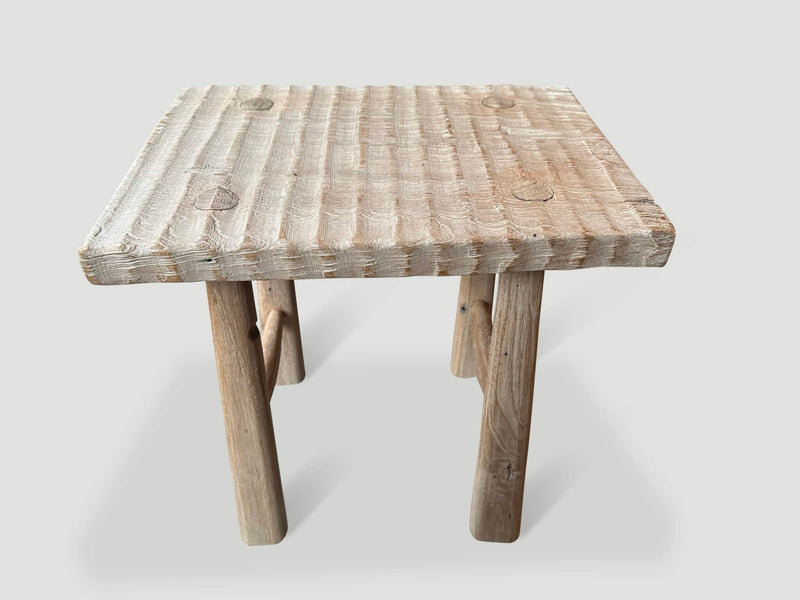 Bleached Hand Carved Stool or Side Table
