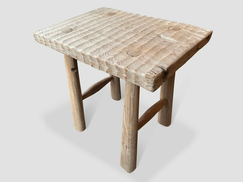 Bleached Hand Carved Stool or Side Table