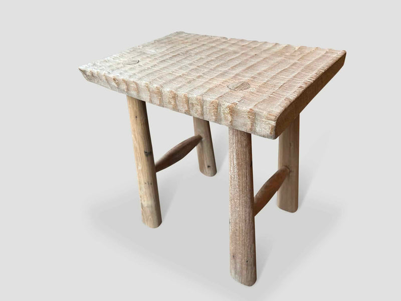 Bleached Hand Carved Stool or Side Table