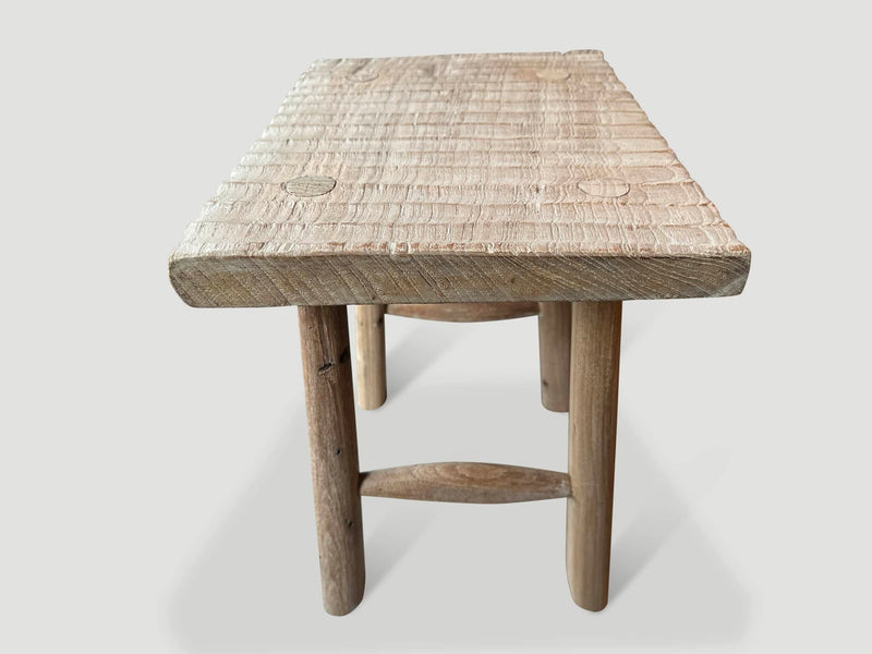 Bleached Hand Carved Stool or Side Table