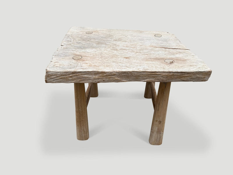 Bleached Teak Stool or Side Table